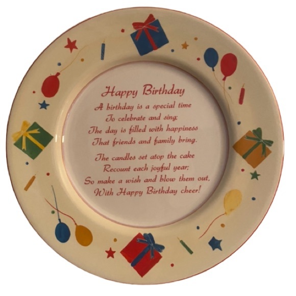 Cake Plate Happy Birthday Hand Painted Ceramic Celebration Collectible - Picture 1 of 12